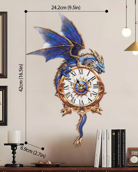 🐉 3D Wooden Blue Dragon Clock Puzzle – DIY Wall Clock Kit with Pendulum