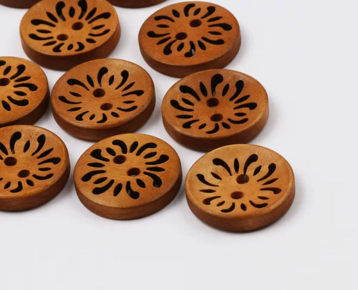 0 Laser Cut Wooden Buttons | Round, Brown, Medium Wood Buttons with Swirls