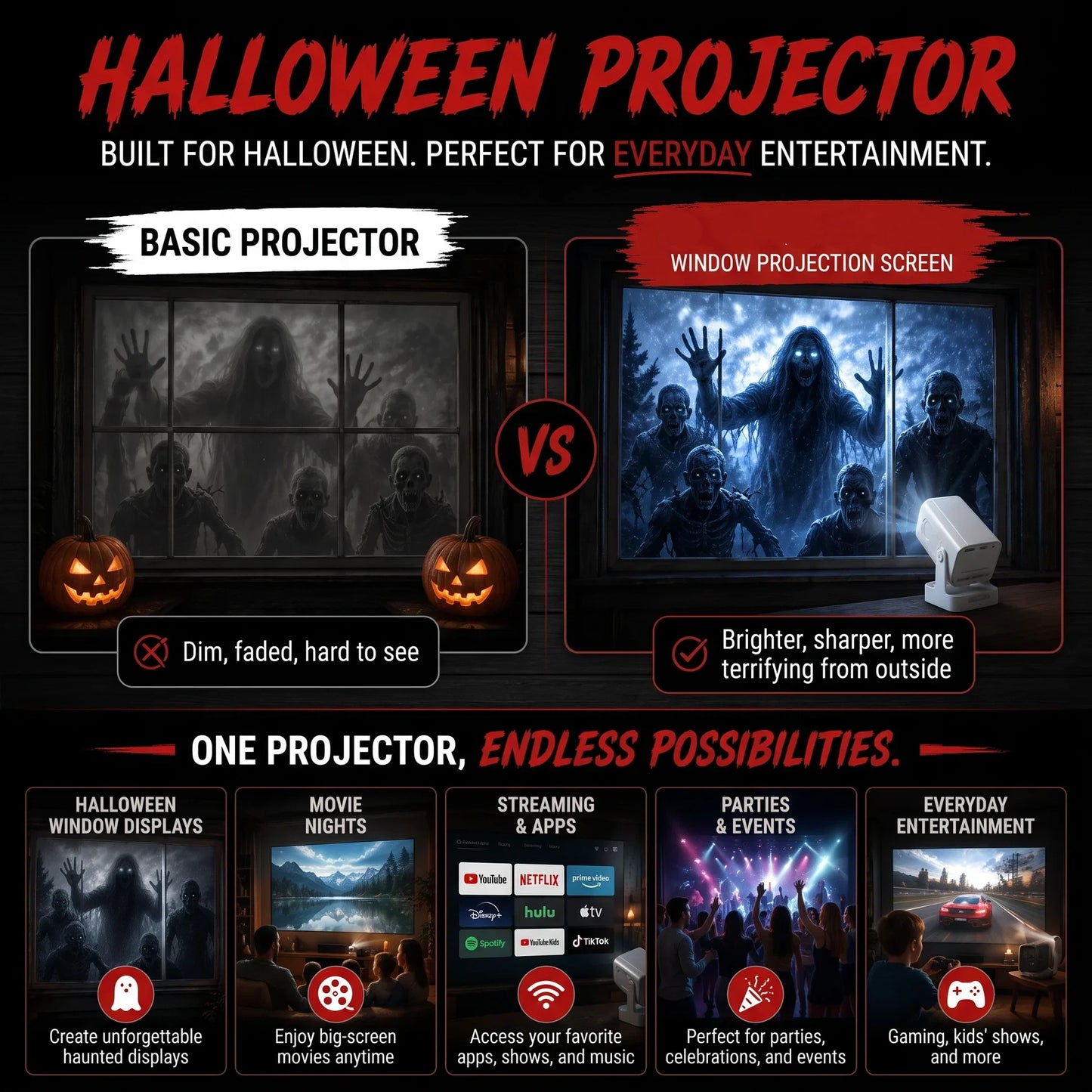 👻 Halloween Window Projector – Instant Spooky Window Display for Your Home