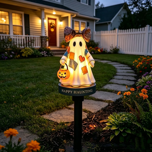 👻 Vintage Patchwork Ghost Solar Garden Light