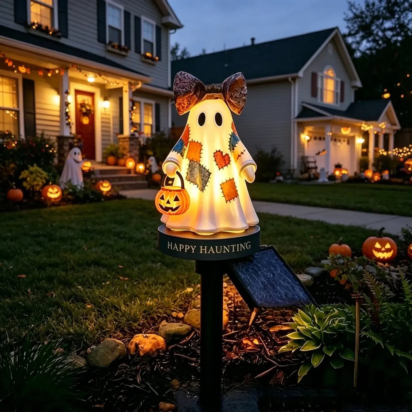 👻 Vintage Patchwork Ghost Solar Garden Light