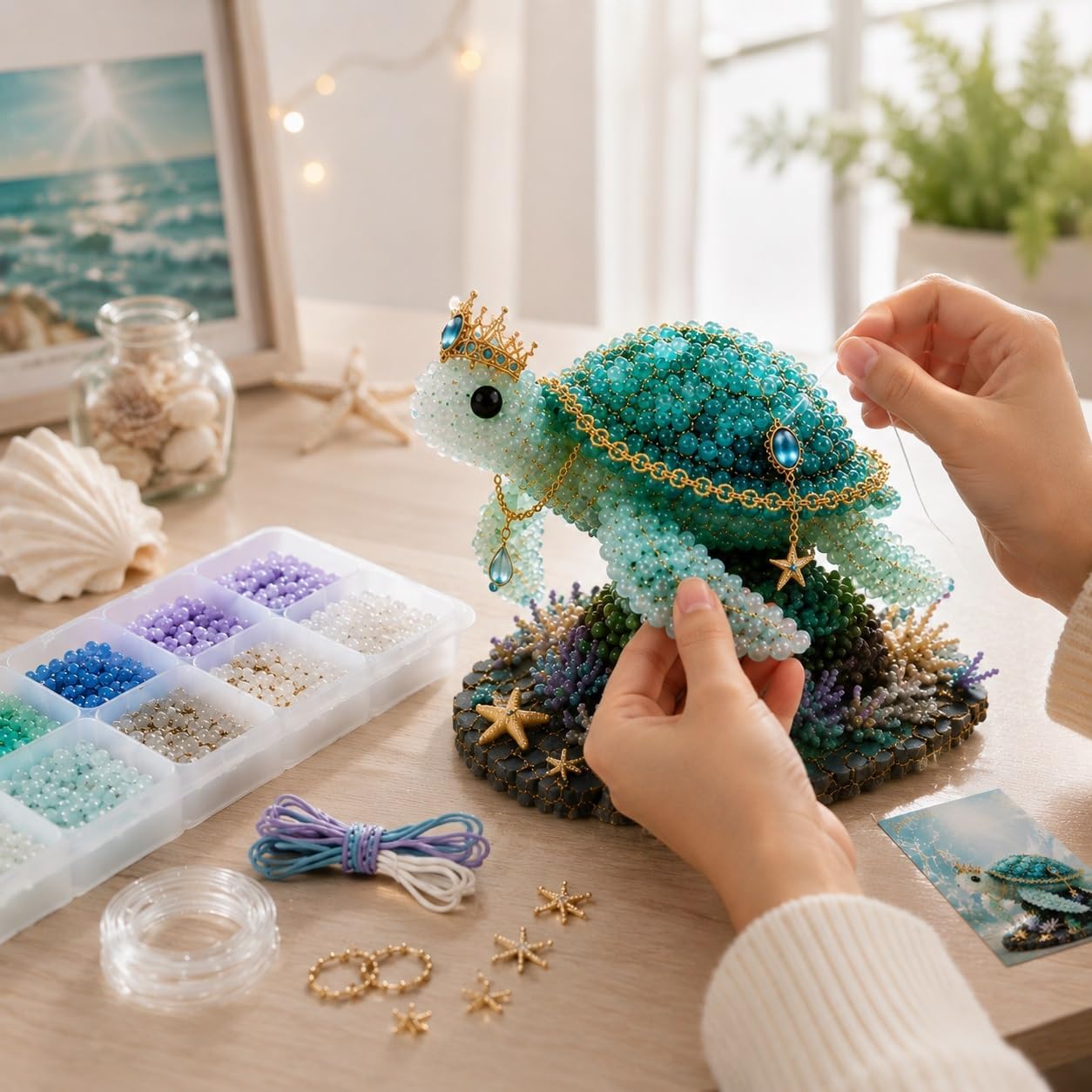 🧜‍♀️ Mythical DIY Bead Kit – Glass Crystal Sea Animal Beading Starter Set with Photo Instructions for Beginners