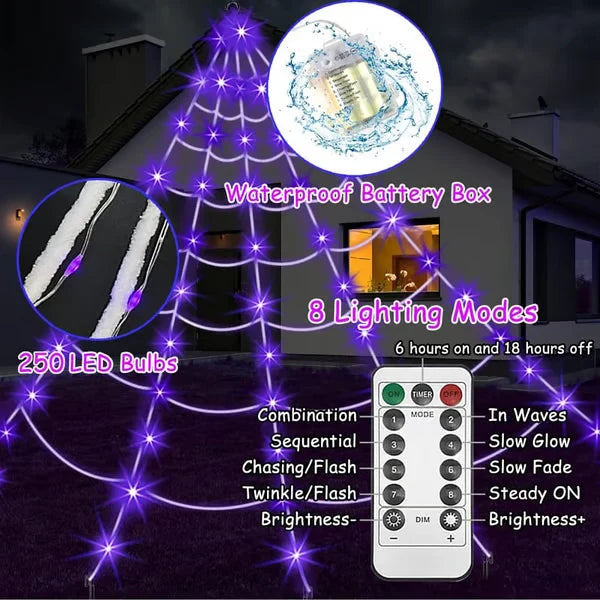 🕷️ Halloween LED Spider Web Lights & Giant Spider Decor