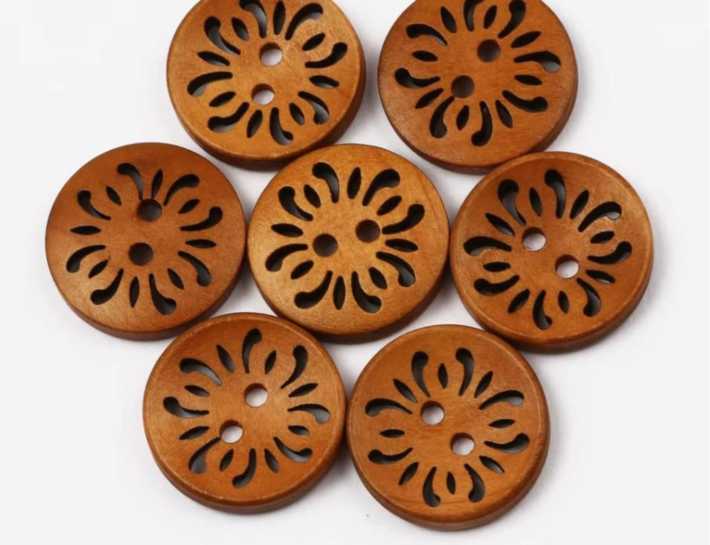 0 Laser Cut Wooden Buttons | Round, Brown, Medium Wood Buttons with Swirls