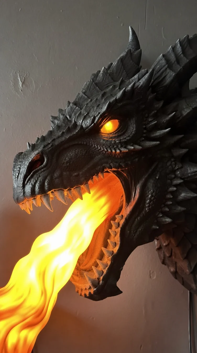 🐉 Dragon Wall Shelf with LED Fire Effect – Handcrafted Display Shelf for Collectibles