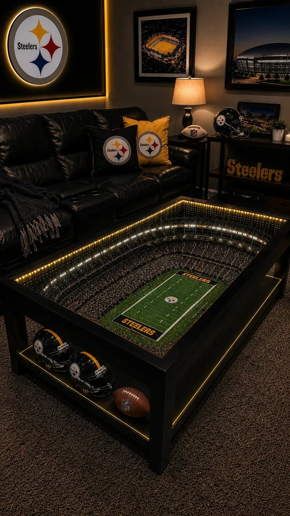 🏈 Stadium-Inspired Coffee Table – LED-Lit Game Day Centerpiece for Your Home