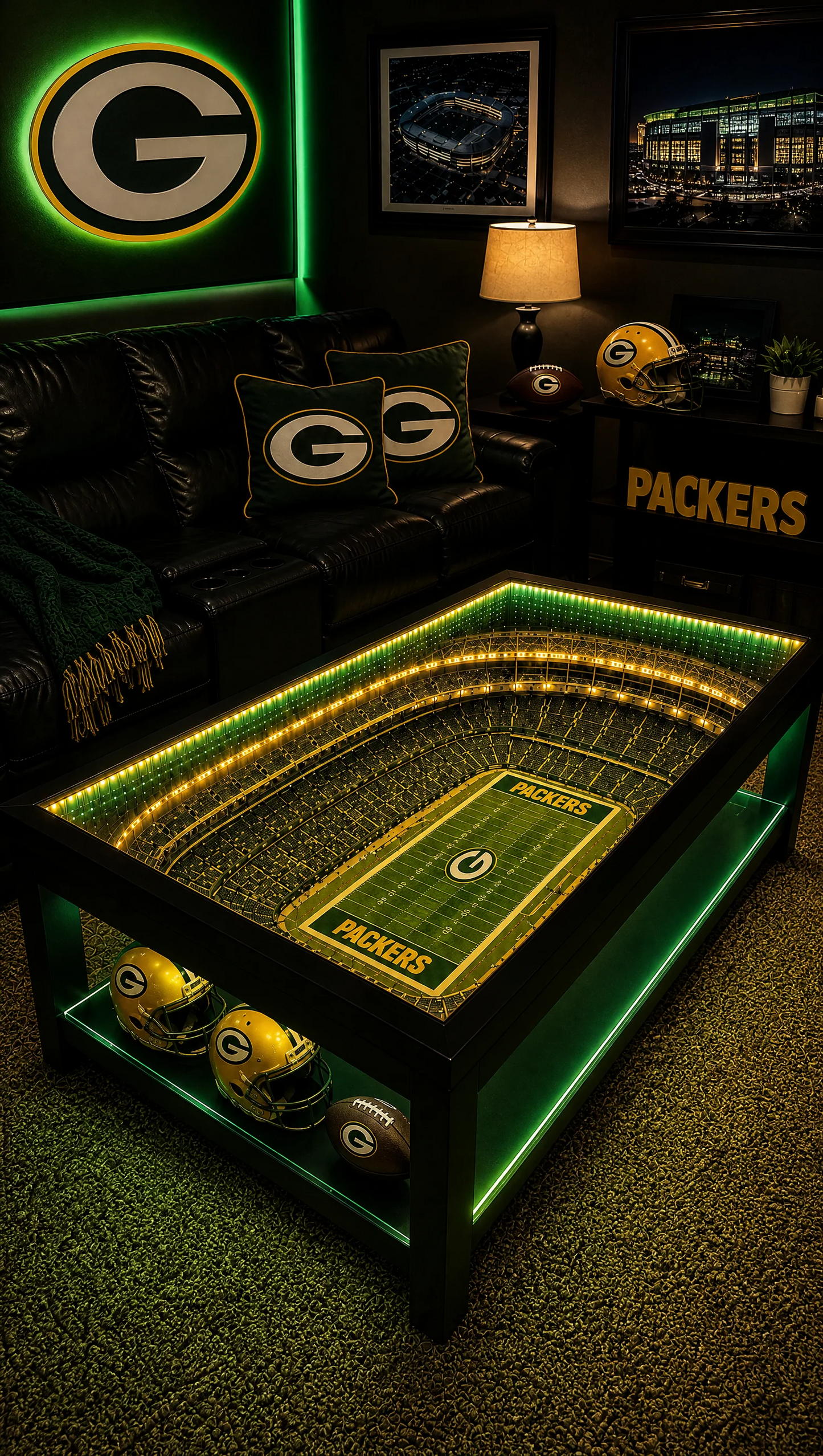 🏈 Stadium-Inspired Coffee Table – LED-Lit Game Day Centerpiece for Your Home