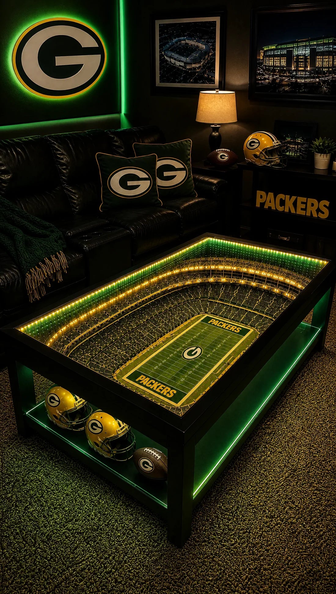 🏈 Stadium-Inspired Coffee Table – LED-Lit Game Day Centerpiece for Your Home