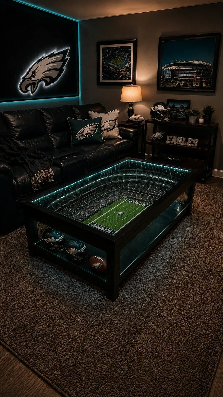 🏈 Stadium-Inspired Coffee Table – LED-Lit Game Day Centerpiece for Your Home