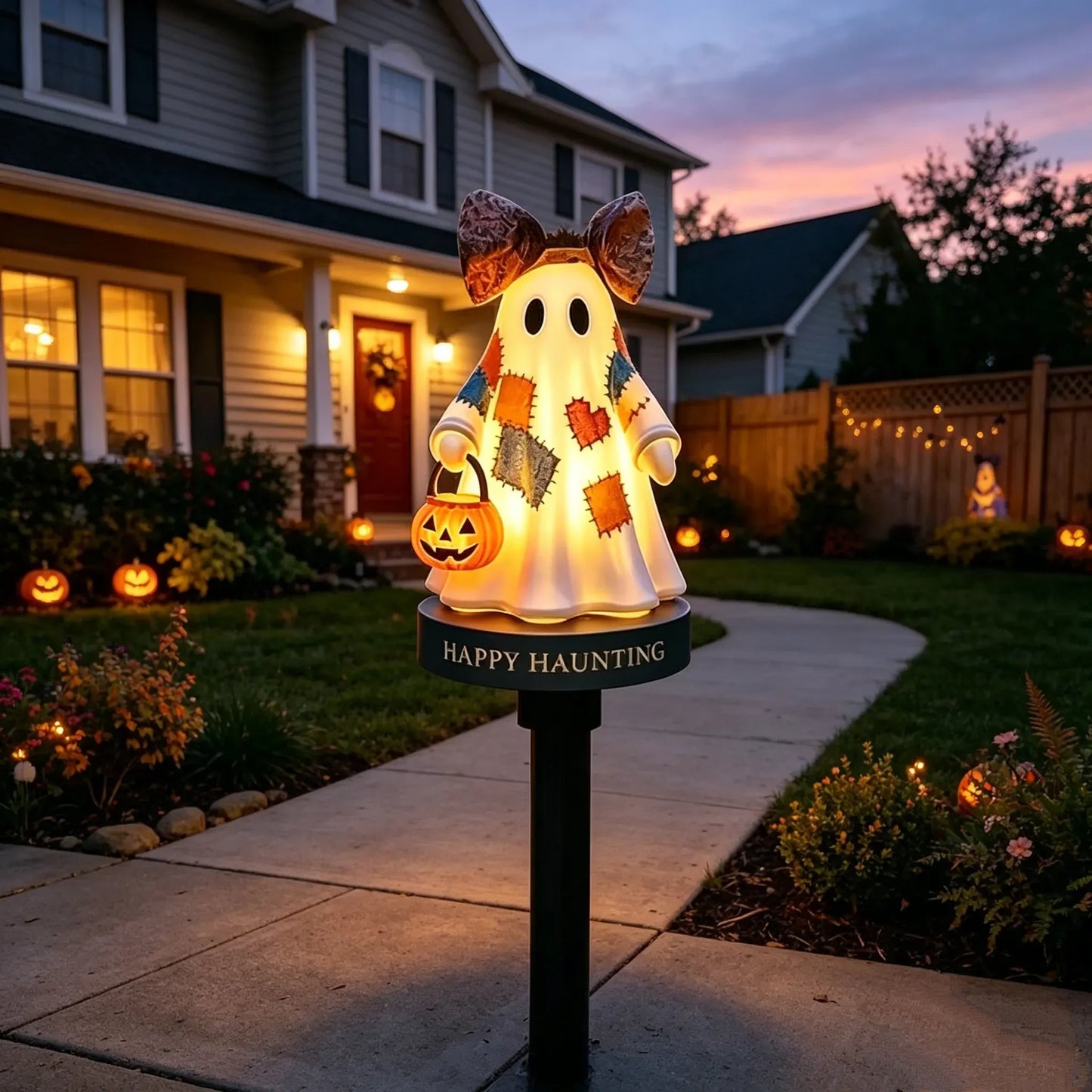 👻 Vintage Patchwork Ghost Solar Garden Light