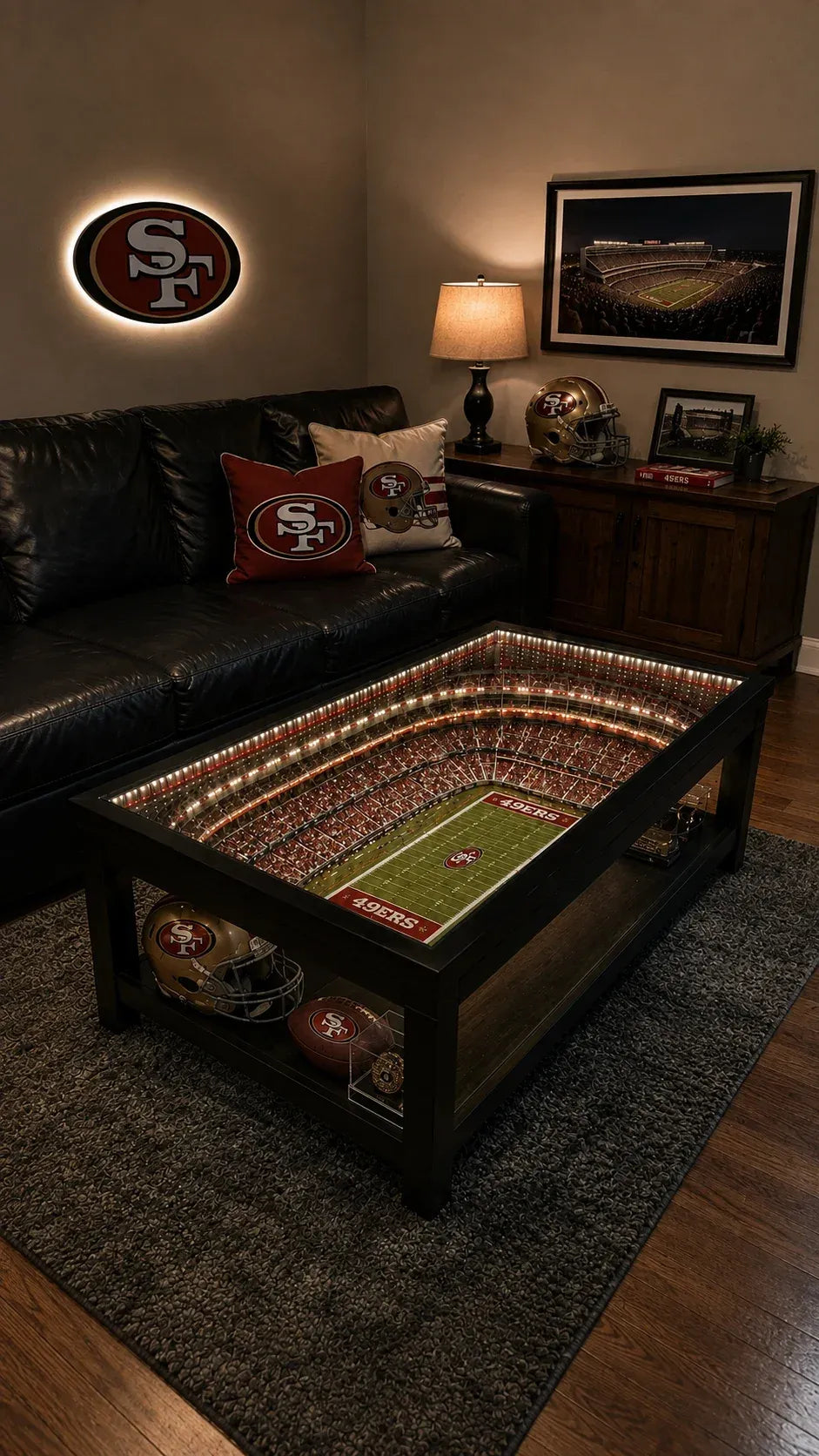 🏈 Stadium-Inspired Coffee Table – LED-Lit Game Day Centerpiece for Your Home