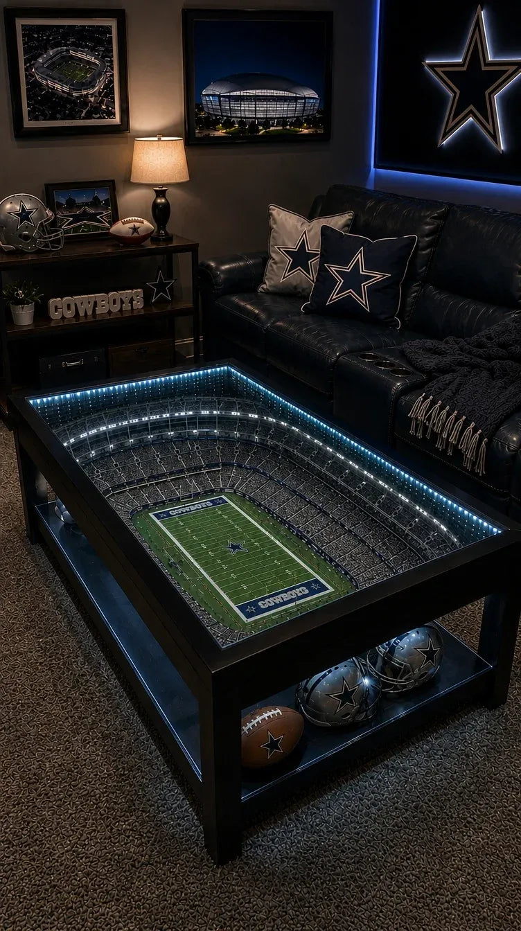 🏈 Stadium-Inspired Coffee Table – LED-Lit Game Day Centerpiece for Your Home