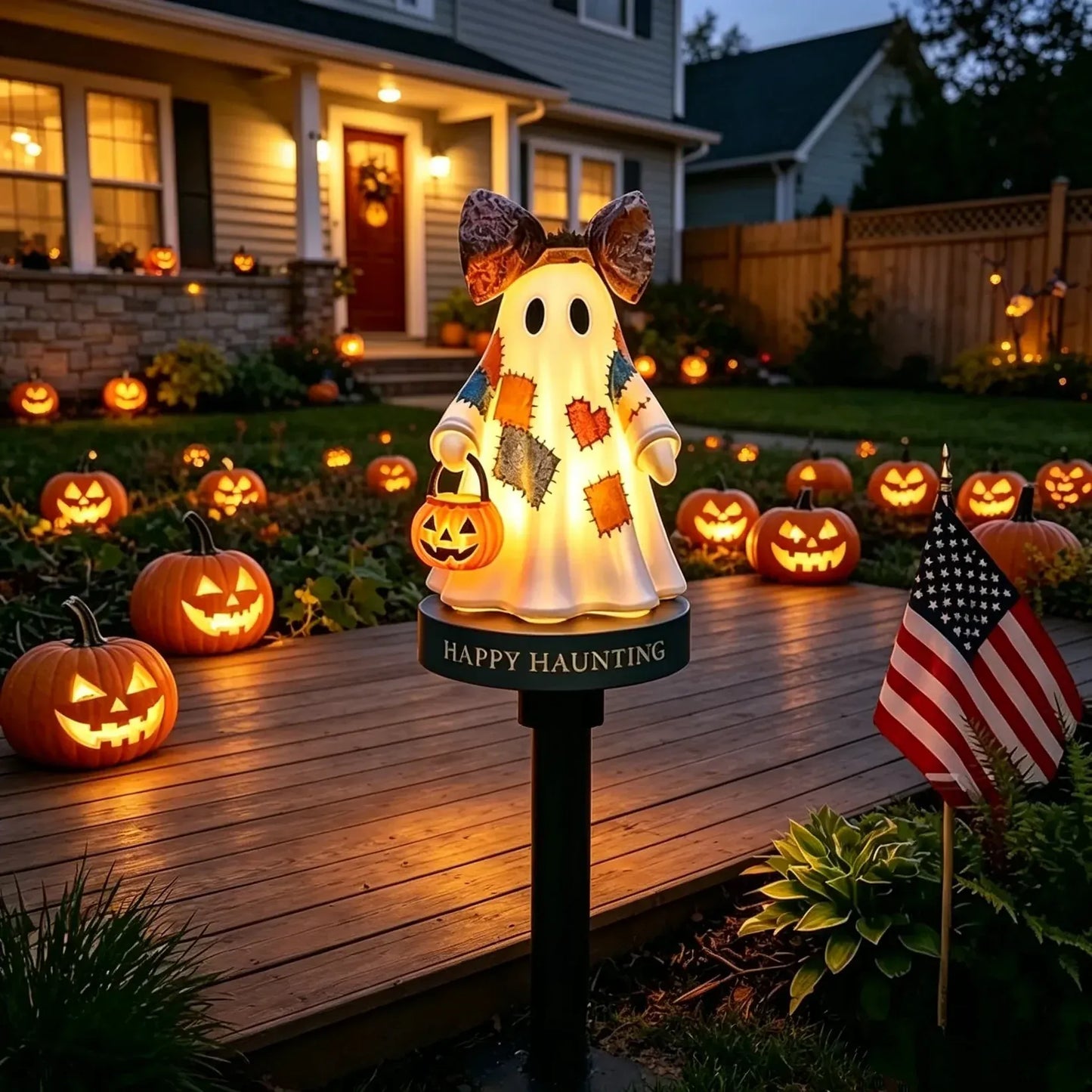 👻 Vintage Patchwork Ghost Solar Garden Light