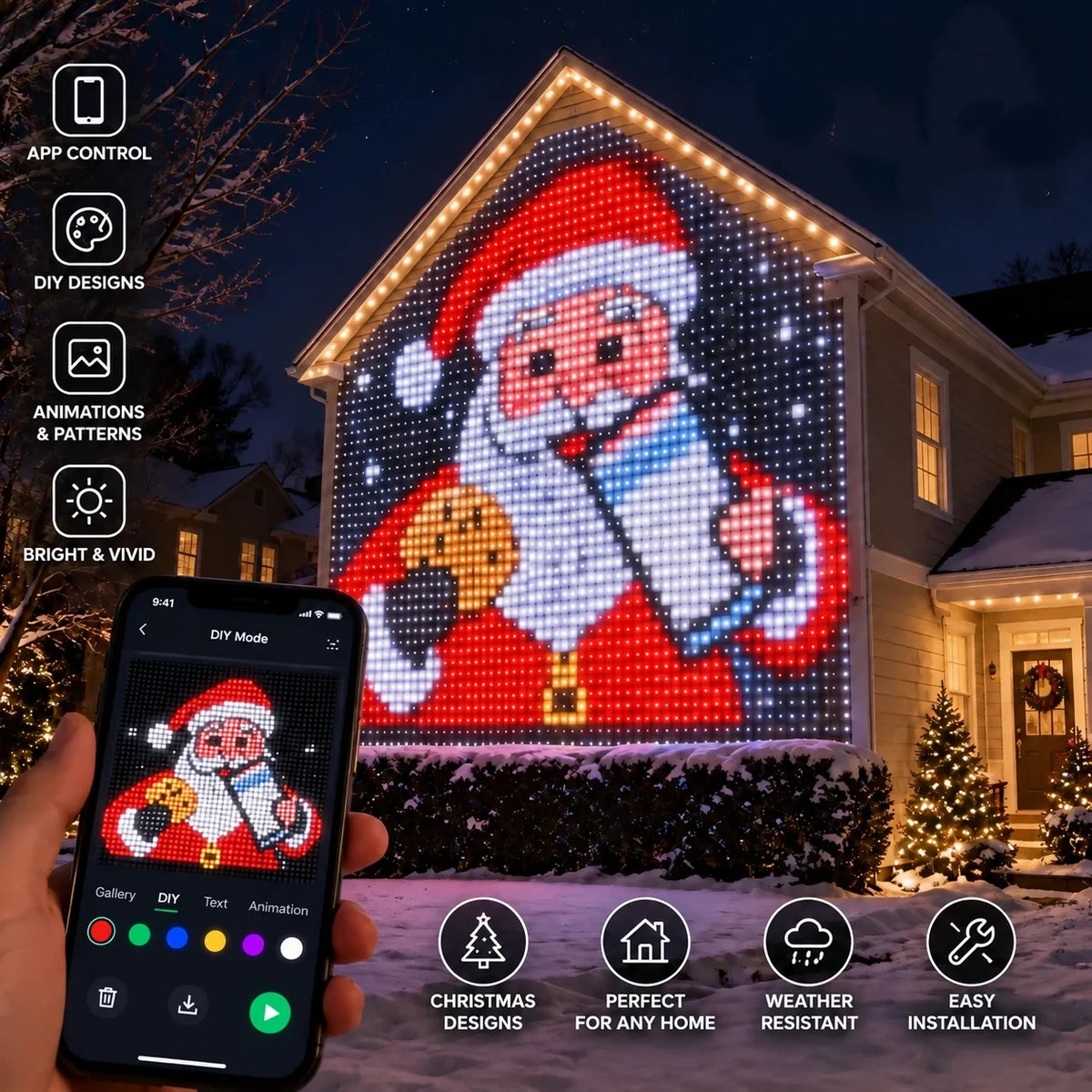 🎄 LED Pixel Curtain Lights – App-Controlled Custom Light Display