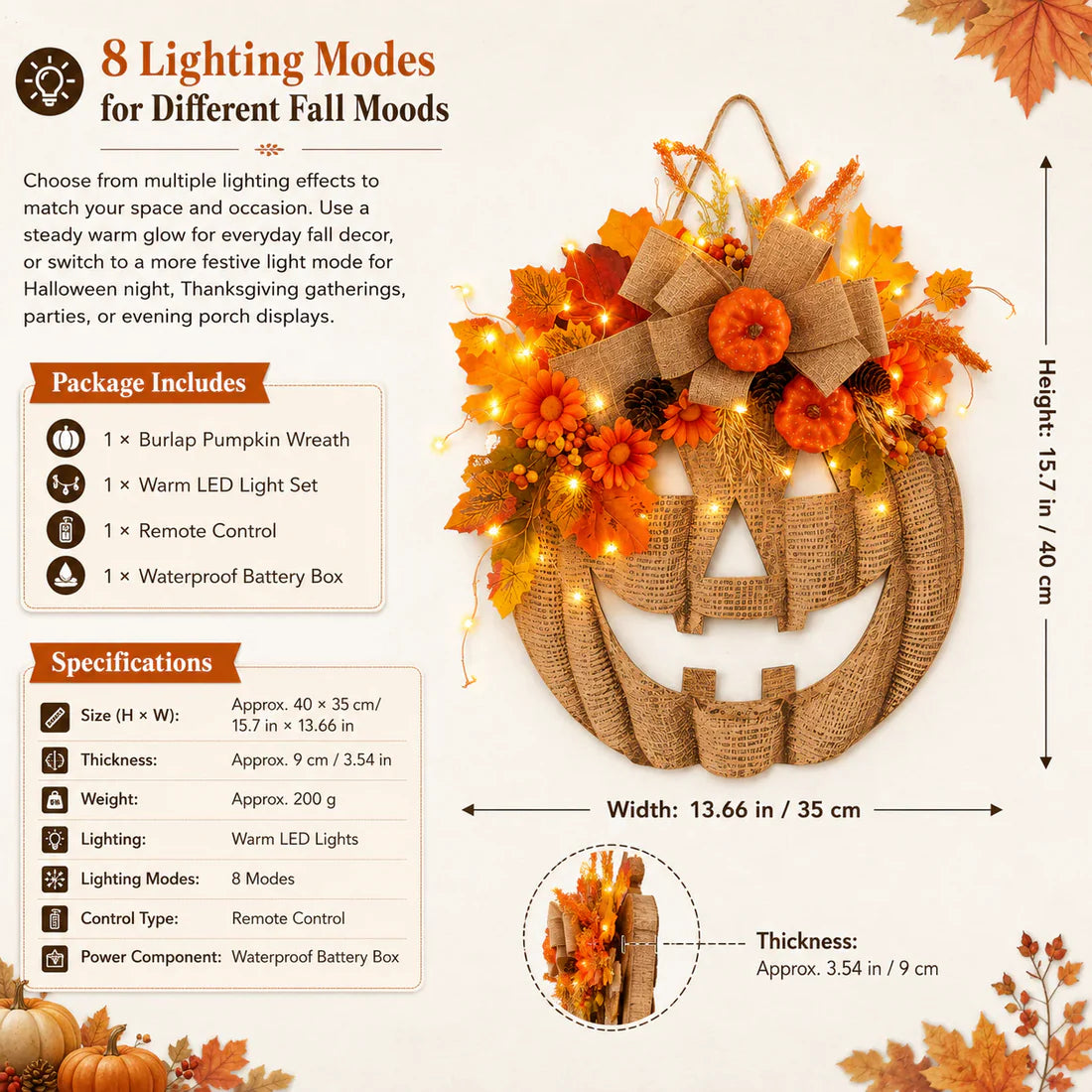 🎃 Lighted Pumpkin Wreath
