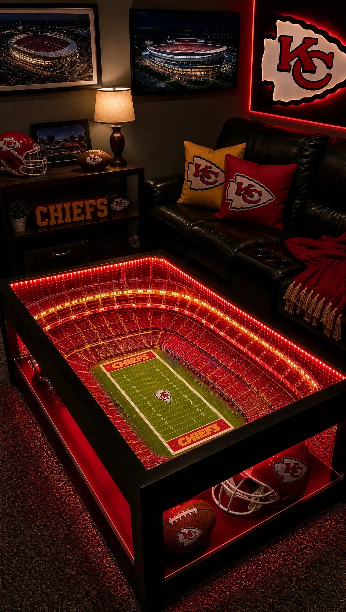 🏈 Stadium-Inspired Coffee Table – LED-Lit Game Day Centerpiece for Your Home