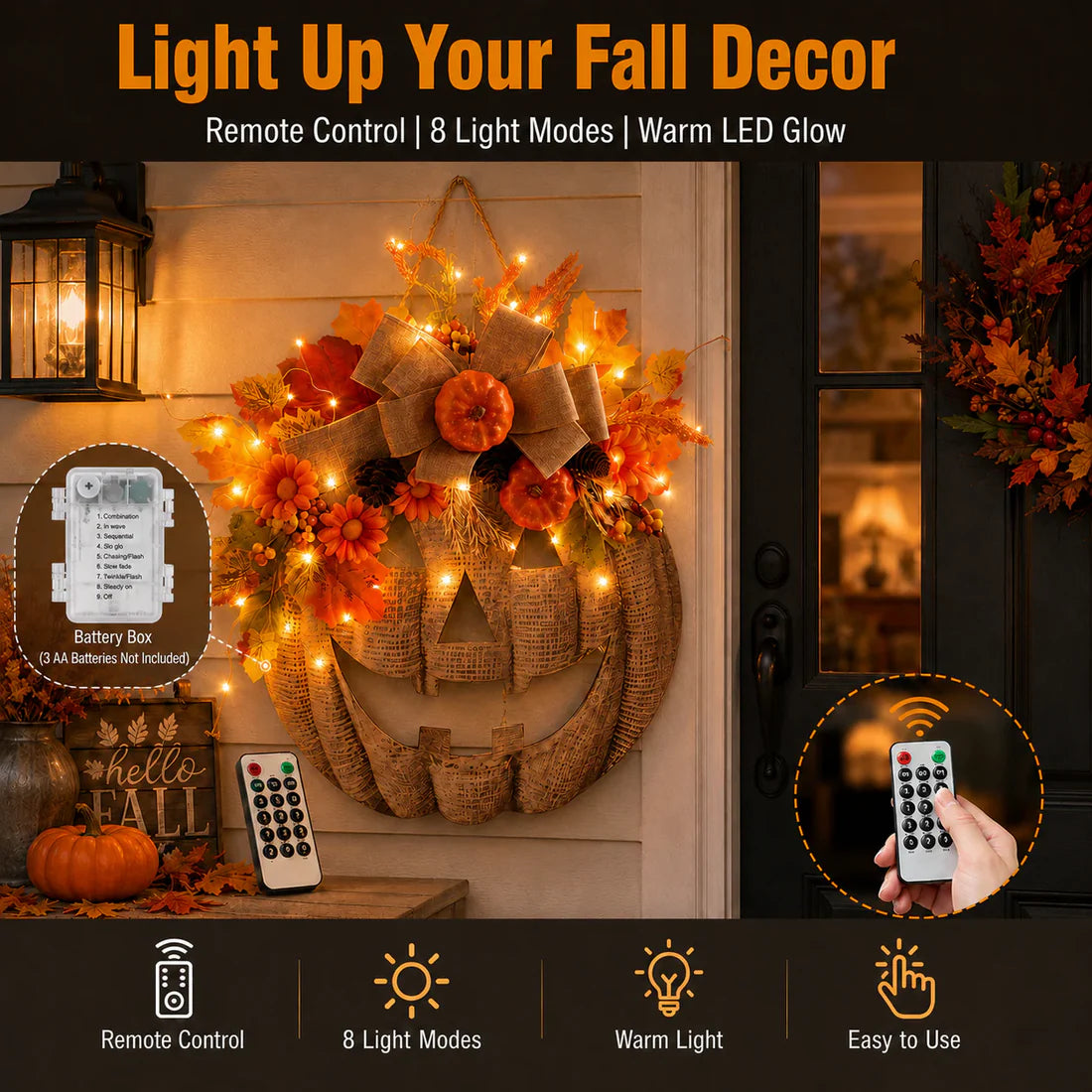 🎃 Lighted Pumpkin Wreath