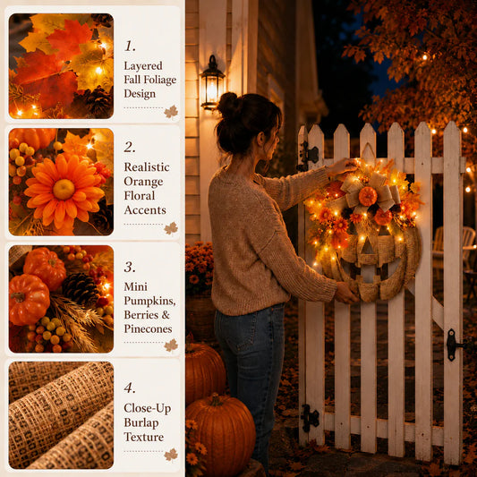 🎃 Lighted Pumpkin Wreath
