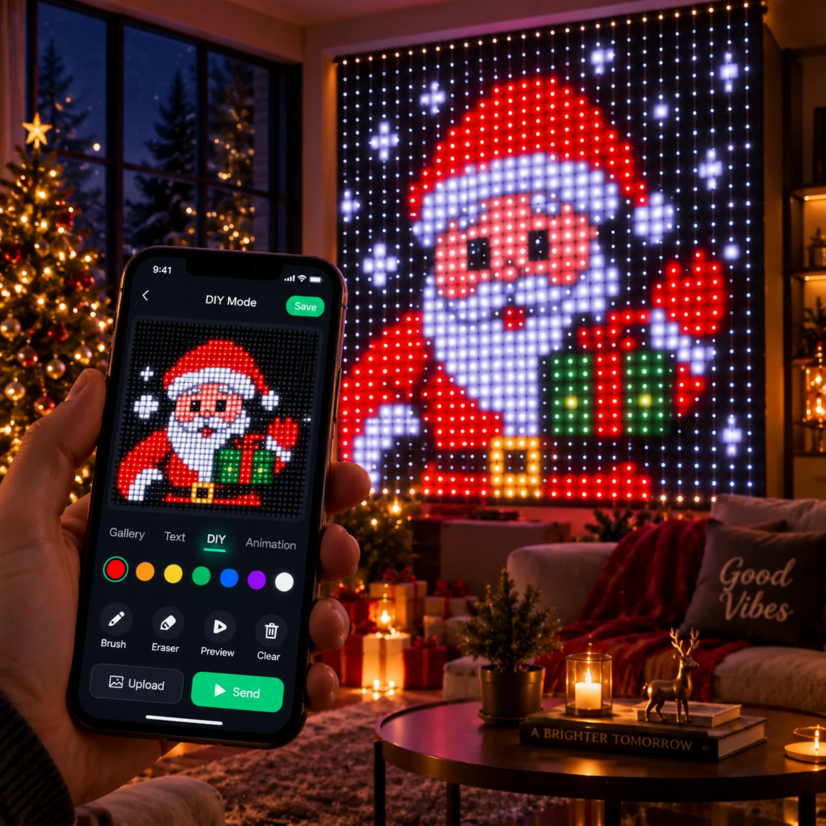 🎄 LED Pixel Curtain Lights – App-Controlled Custom Light Display